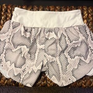 Varley White and Gray Athletic Shorts with Snakeskin Print